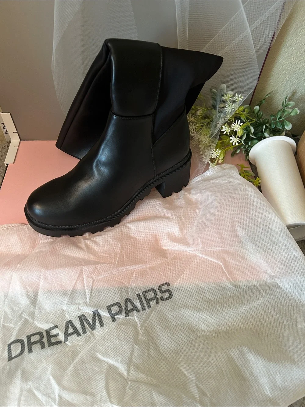 Dream Pairs Black Knee High Chunky Lug Sole Boots